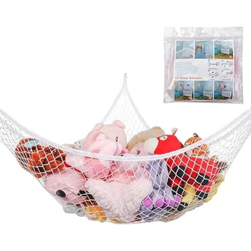 Jumbo Toy Hammock Stuffed Animals and Toy Storage Hammock Net 70" Wall Sling Corner Extra Large Kids Children Mesh Toy Net Organizer White