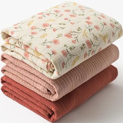 Little Jump Muslin Swaddle Blanket Baby - Cotton Swaddling Blanket Soft Baby Receiving Blanket for Girls 3 Pack (Blush Pink Floral)