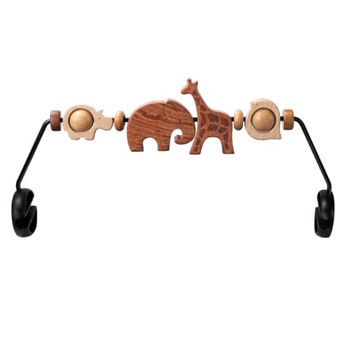 Baby Bouncer Toy Bar Wooden Compatible with Baby Bjorn, Bouncer Toy Attachment Tight and Secure Fit, So Fun to Watch, Touch and Spin for Babies All Ages - Animals