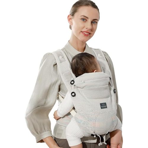 Bebamour Knit Baby Carrier Newborn to Toddler -Lightweight Baby Wrap Carrier 3-in-1 Baby Carrier Front and Back Carry (Cream)