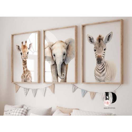 Safari Nursery decor, Safari nursery prints, Nursery wall art, Set of 3 Safari baby animal prints, ORIGINAL art, kids room decor,