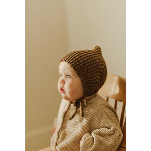 Ribbed cotton wool blend crochet pixie bonnet