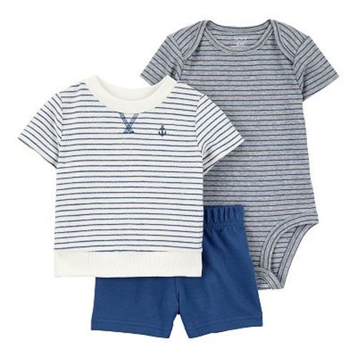 Baby Boy Carter's 3-Piece Striped Anchor Top, Bodysuit & Shorts Outfit Set