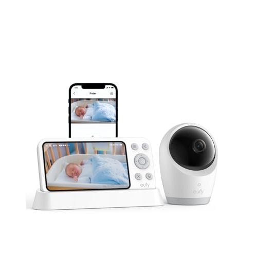 eufy Security Baby Monitor E21 with 4K UHD Camera, 5'' 720p Display, 8X Zoom, Hybrid Wi-Fi and No Wi-Fi Connection, 24/7 Recording in app, Pan-Tilt, Portable Camera with Built-in Battery, ANR