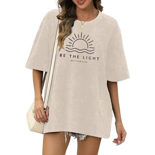 Tuislay Nursing Shirts for Breastfeeding Zipper Maternity Top Christian Be The Light Graphic Tee Women Jesus Acid Wash Tshirt