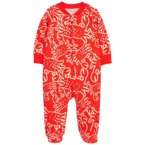 Baby 2-Way Zip Crab Cotton Sleep & Play Pajamas - 6M - Style,White/Orange