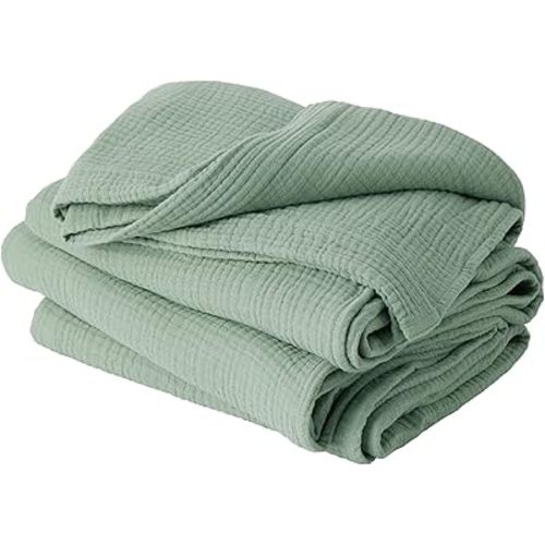 Bedsure 100% Cotton Muslin Throw Blanket Large 50x70 Inches - 4-Layer Breathable and Lightweight Thin Soft Summer Gauze Muslin Blanket for Adults, Sage Green