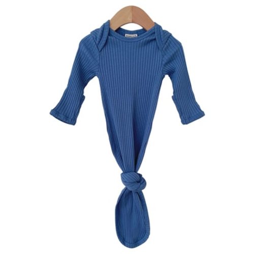 Organic Ribbed Knotted Gown, Dusty Blue