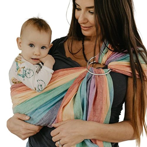 Hip Baby Wrap - Adjustable Baby Ring Sling & Carrier for Newborns, Infants & Toddlers - Soft Cotton Baby Wrap for Nursing, Infant Shower Gifts - Sling Carrier for 8-35 lbs - Summer Rainbow