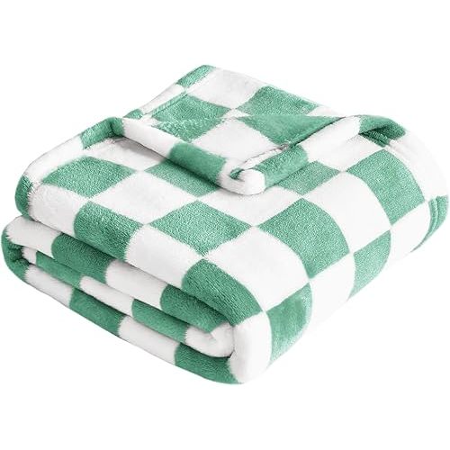 Yurhap Checkered Baby Blanket Fleece Baby Blankets for Boys, Ultra Soft Cozy Fluffy Infant Toddler Newborn Receiving Gifts for Crib Stroller, 30x40 Inch, Jade Green