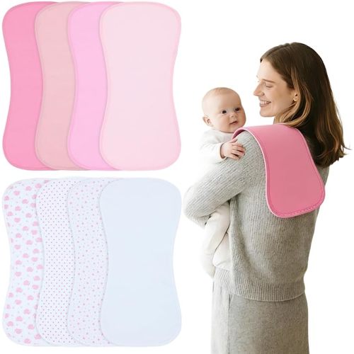 Baby Burp Cloths 8-Pack, Waterproof Burping Cloths, 4-Layer Super Absorbent & Extra Soft Plush Spit Up Rags for Newborns and Infants, Infant Towels for Milk Spit Up, Baby Boy Girl Essentials
