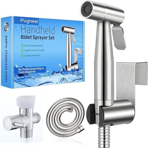 Handheld Bidet Sprayer for Toilet, Premium Stainless Steel Bathroom Bidet Sprayer Set, Baby Cloth Diaper Sprayer with Superior Complete Spray Hoses Kit, Support Wall or Toilet Mount