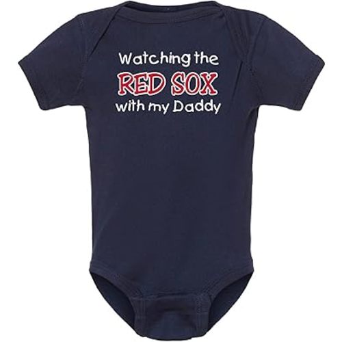 Curiositees Watching the Red Sox with My Daddy Baby Boy Bodysuit Outfit - Navy