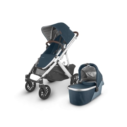 UPPAbaby Vista V2 Stroller - Finn (Deep Sea/Silver/Chestnut Leather) w/ Bassinet & Rumble Seat