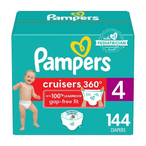 Pampers Diapers - Cruisers 360 - Size 4, 144 Count, Babyproof up to 100% Leakproof Pull-On Diaper