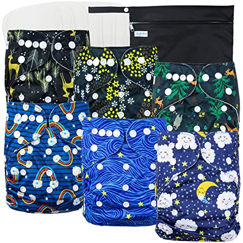 Leekalos Cloth Diapers Reusable for Boys and Girls, Baby Diaper Cloth with Inserts & Wet Bag One Size