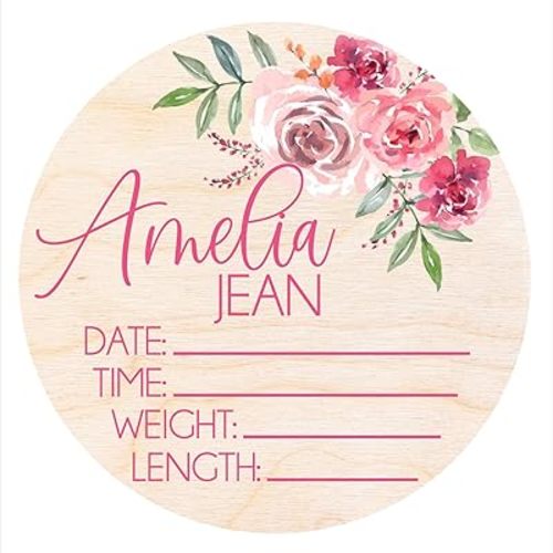 Personalized Birth Stat Sign Personalized for Baby, Newborn Birth Hospital Photo Prop, Nursery Decor for Boy, Personalized Announcement, Welcome Plaque (Pink Floral)