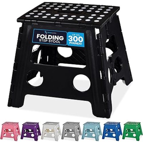 Handy Laundry Folding Lightweight Step Stool is Sturdy Enough to Support Adults and Safe Enough for Kids. Opens Easy with One Flip. Great for Kitchen, Bathroom or Bedroom. (Black- 13 inch)