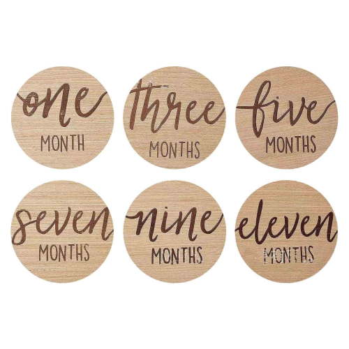 Qocolhg 6pcs Wooden Baby Monthly Milestone Cards,Pregnancy and Baby Growth Monthly Milestone Wood Discs,Milestone for Baby Boy,Months Signs Milestone for Baby Girl, Plant Pattern Double Sides