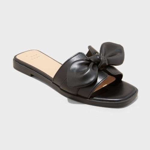 Women's Maple Knotted Bow Slide Sandals - A New Day™ Black 6