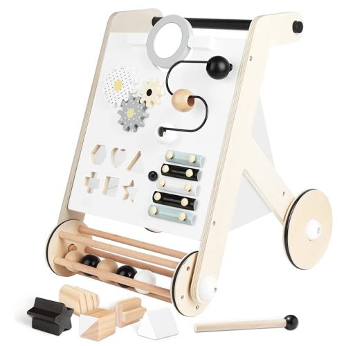 Asweets Wooden Baby Walker Push and Pull Learning Activity Walker with Roller for Boys and Girls Stand Learning Walker Toddler Toy