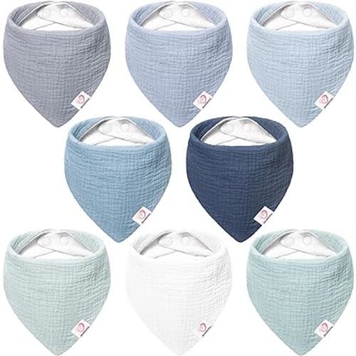 Bearmoss Muslin Baby Bibs 8 Pack 100% Cotton Baby Bandana Drool Bibs for Unisex Baby Girls Boys Drooling and Teething