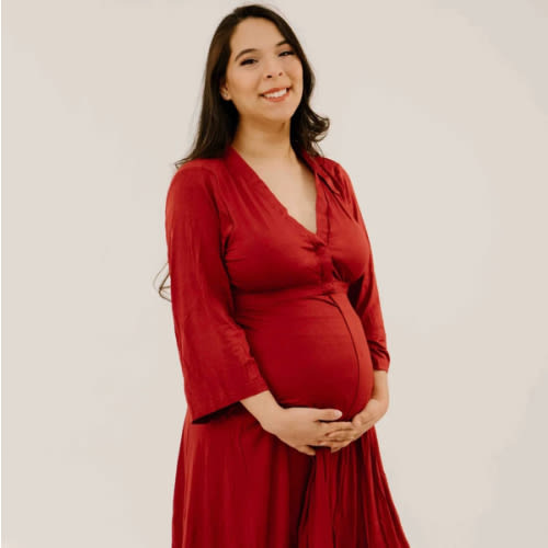 Lila Labor & Postpartum Gown in Crimson