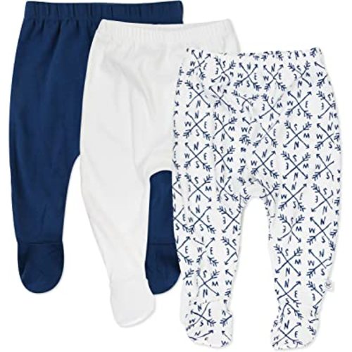 HonestBaby 3-Pack Footed Pants Roomy Fit Pull on Bottoms 100% Organic Cotton for Infant Baby Boys, Girls, Unisex