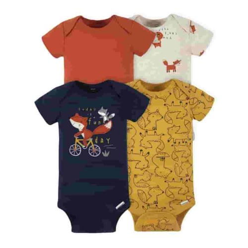 Gerber Baby Neutral Short Sleeve Onesies Bodysuits, 4-Pack, Sizes Newborn - 24 Months