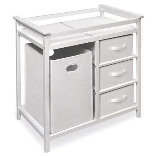 Badger Basket Modern Baby Changing Table with Hamper and 3 Baskets - White