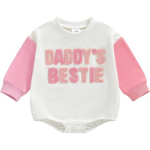 Newborn Baby Girl Outfit Letters Embroidery Sweatshirt Bubble Romper Cute Long Sleeve Bodysuit
