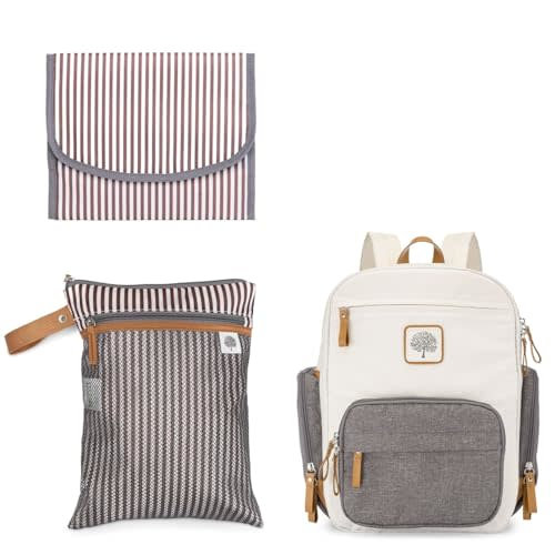 Parker Baby Diaper Backpack Gift Set - Gift Basket Bundle for Babies - "On-the-go Bundle" - Includes Changing Pad, Wet Dry Bag