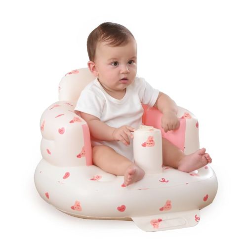 Inflatable Baby Seat for Babies 3-36 Months, Built in Air Pump Baby Chair Sit Me up Floor Seat for Baby, Bumbo Seat for Learning to Sit, Feeding, Camping (Love Bunny)
