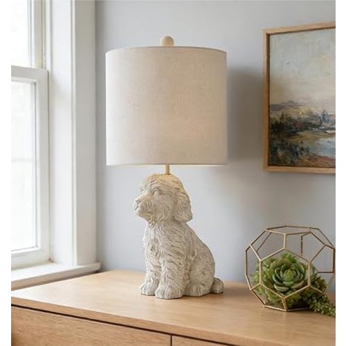 Crestview Collection 24" Distressed White Doodle Dog Table Lamp
