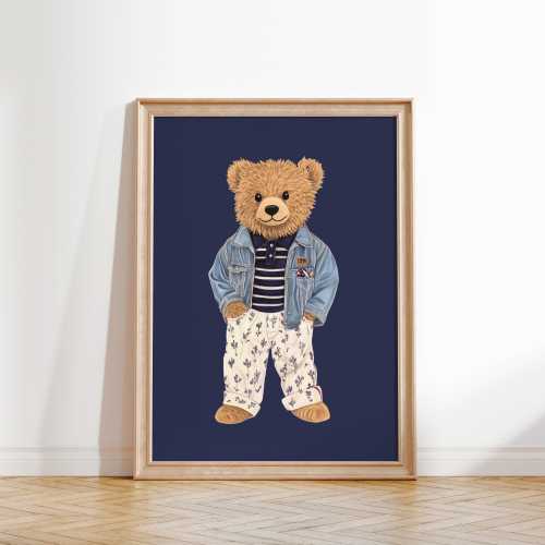 Vintage Polo Bear Wall Art, Preppy Nursery Decor, Retro Animal Print, Kids Room Poster, Baby Room Wall Art, DIGITAL, Boys Room Decor