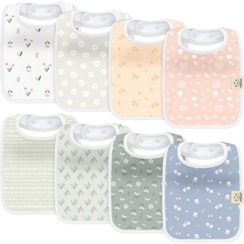 KeaBabies 8-Pack Organic Baby Bibs for Boy, Girl, Drool Bibs, Baby Bib for Girls, Boys, Newborn Teething Bibs (Fleur)