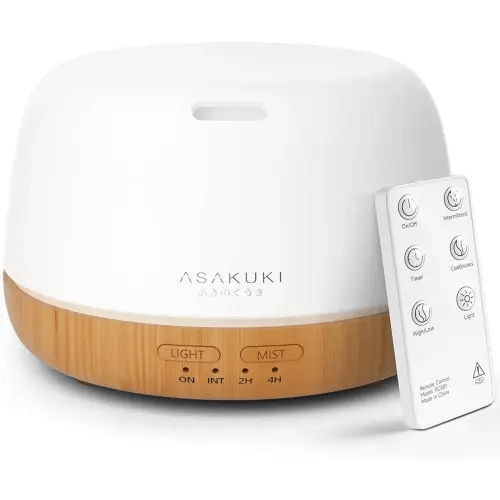 ASAKUKI Essential Oil Diffuser, 300ml Ultrasonic Aromatherapy Oil Humidifier with 7 Colors LED Lights, 2 Mist Mode for Home Valentine's Gift (Wood Grain)