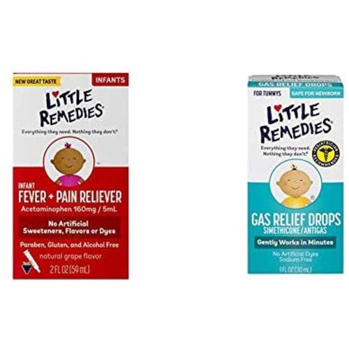 Little Remedies Infant Fever and Gas Relief Solutions (1- Infant Fever & Pain Reliever Grape Flavor 2 oz, 1- Gas Relief Drops 1 oz)