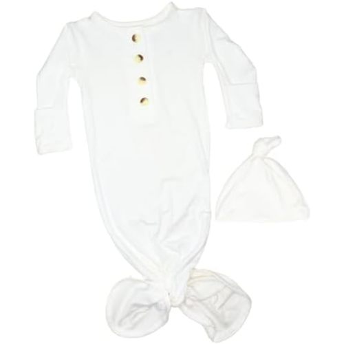 Stroller Society Newborn Knotted Baby Gown and Hat Set for Baby Boy or Baby Girl