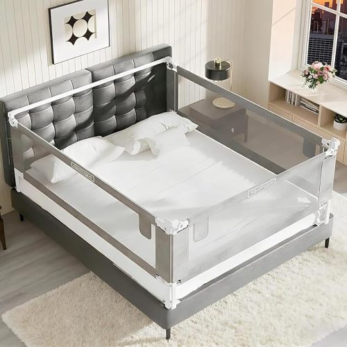 3-Pack Queen Size Bed Rails for Toddlers -Height Adjustable Toddler Bed Rail Guard Specially Designed for Queen Size Bed (78.7"x78.7"x60"-Grey)