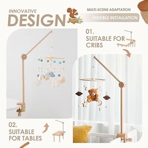 HI BABY MONMENT Crib Mobile Arm - Rotating Baby Mobile Hanger, Natural Beech Wood, Mobile Stand for Crib Nursery Decor, Perfect for Baby Girl or Boy
