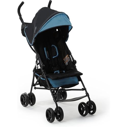 Ingenuity 3D Mini Convenience Stroller – Lightweight Stroller with Compact Fold, Multi-Position Recline, Canopy with Pop Out Sun Visor – Umbrella Stroller for Travel & More, Blue/Black