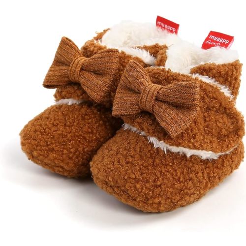 Timatego Newborn Baby Boys Girls Cozy Fleece Booties with Grippers Stay On Slipper Socks Infant Toddler Crib Winter Shoes for Boys Girls - 0-6 Months Infant - 30 Brown