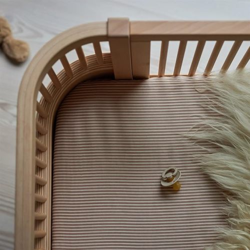 Mini Crib Sheets – Organic Cotton Muslin Fitted Crib Sheet – Fitted for Pack and Play 24" x 38" Ultra-Soft and Breathable (Fog/Stripe)
