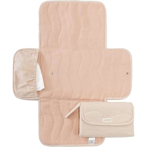 Toddlekind Mini Maven Portable Changing Pad – Organic Cotton & Water-Resistant Polyester – Travel-Friendly, Foldable Change Mat – Blush Stripes with Wave Stitching – Chic, Durable, Easy to Clean