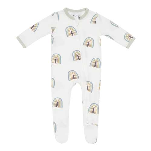Printed Zippered Footie in Aloe Rainbow