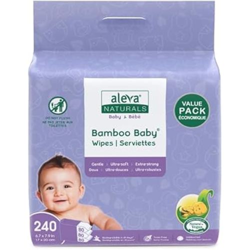 Aleva Naturals Bamboo Baby Wipes 960 Count (Pack of 240 x 4)