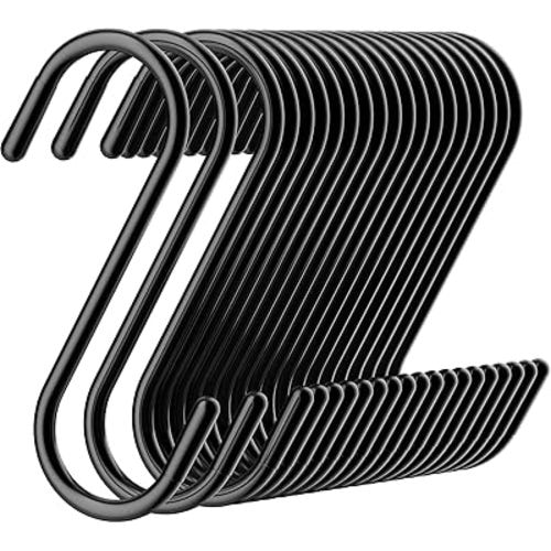 S Hooks Black, 20pack 4.3in S Hooks Heavy Duty for Hanging, S Shaped Hooks for Garden, Kitchen(Phantom Black)…
