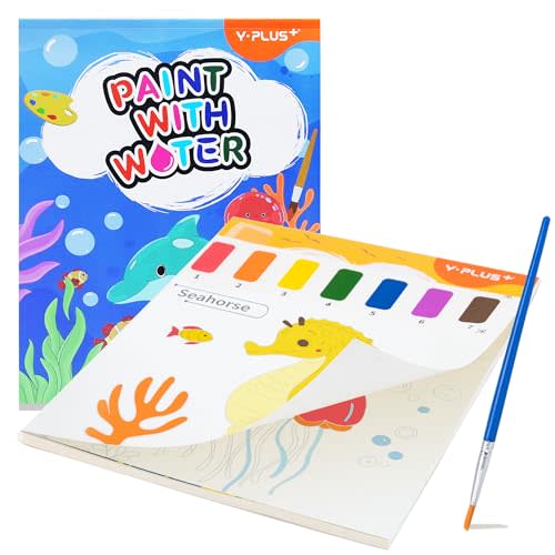YPLUS Paint with Water Books for Toddlers, Watercolor Painting Paper for Kids Ages 1-3, 2-4, Art Craft Gift for Drawing with Brush - Sea