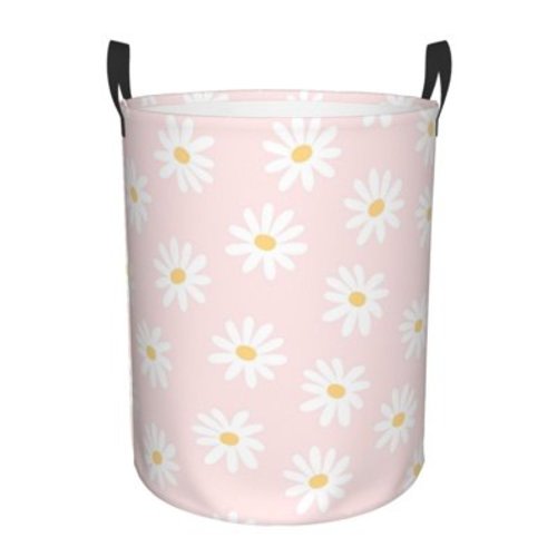 XMXY Round Laundry Basket Organizer, Daisy Pink Background Waterproof Collapsible Dirty Clothes Basket Laundry Hamper, Small Size